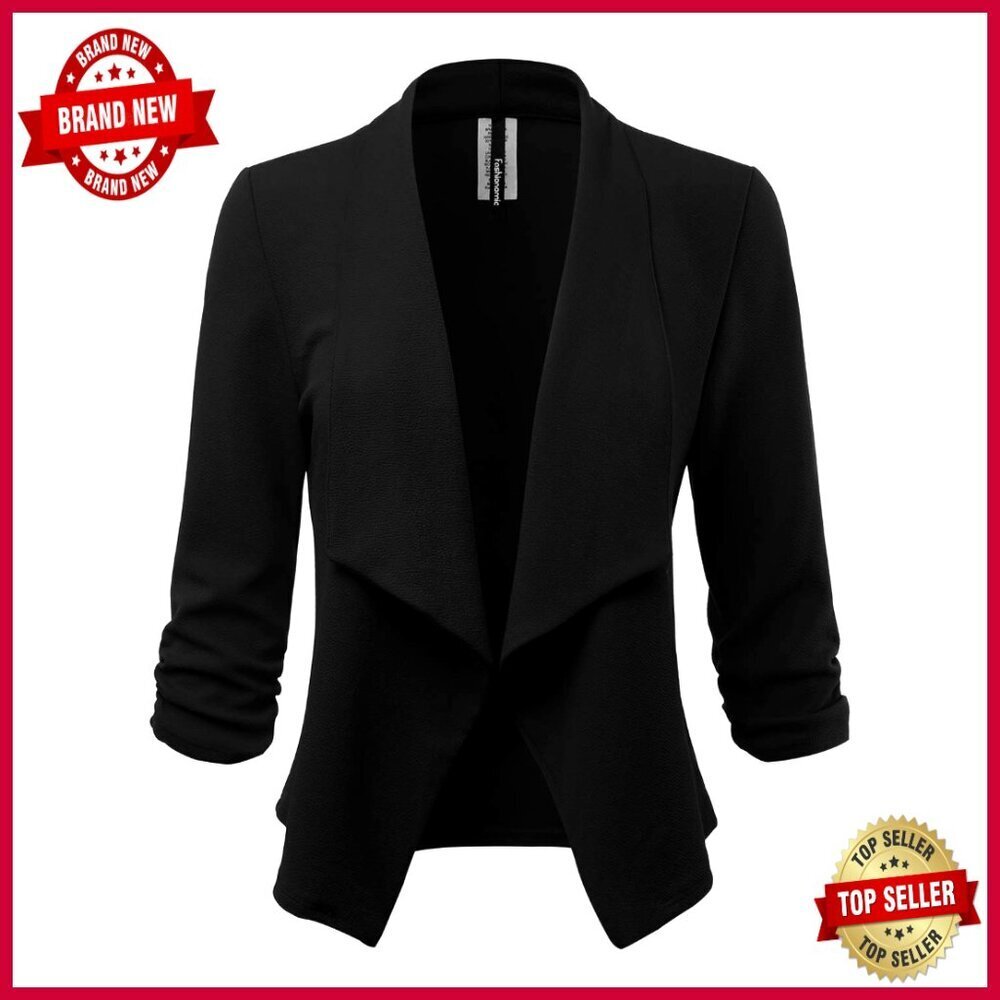 Stretch 3/4 Sleeve Open Front Blazer Jacket, Loose Fit, Made in USA